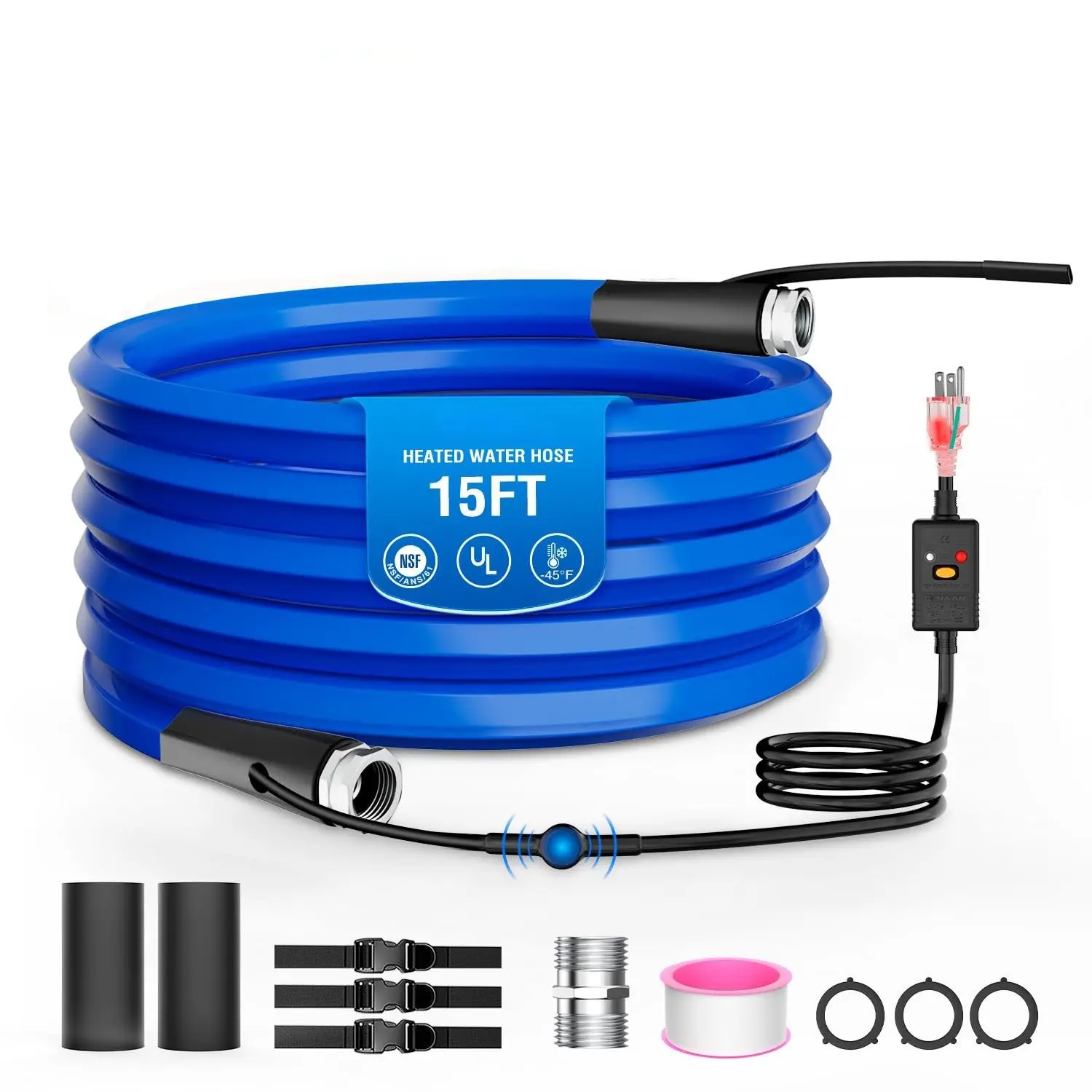 

-45°F Heated Drinking Water Hose for RV Camper 5/8 Inch Diameter 15–100FT Lengths Smart Thermostat Freeze-Proof Hose for Winter