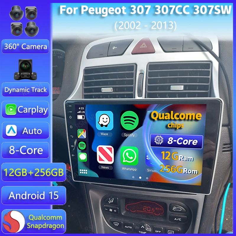 Android 15 Navigation Multimedia Player For Peugeot 307 307CC 307SW 2002 - 2012 2013 Carplay Auto Stereo DVD BT Video DSP radio