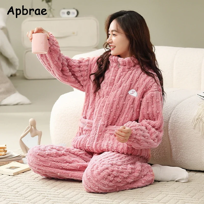 Winter Thick Flannel Pajamas for Women Woman Plus Size M-5XL Solid Soft Sleepwear Warm Velvet Cardigan Homewear Girl Nightwear