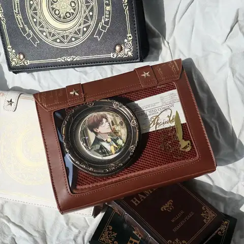 Kawaii Star Moon Badge Display Axelväska Magisk Bokdesign Transparent Fönster Dam Messenger Väska PU Flickor Ita-väska Lolita 10 best sales bokformad väska - №2