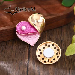 MeiceM Magnetic Button Brooch Zinc Alloy Heart Shape Three Layer Design Pearl Set Elegant Temperament Layered Brooch For Women