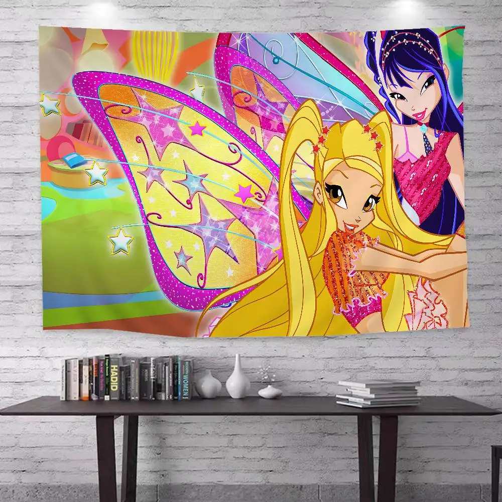 Girl-W-Winx Catoon Clubs Cartoon Tapestry Art Science Fiction Room Home Decor Wall Hanging Home Decor