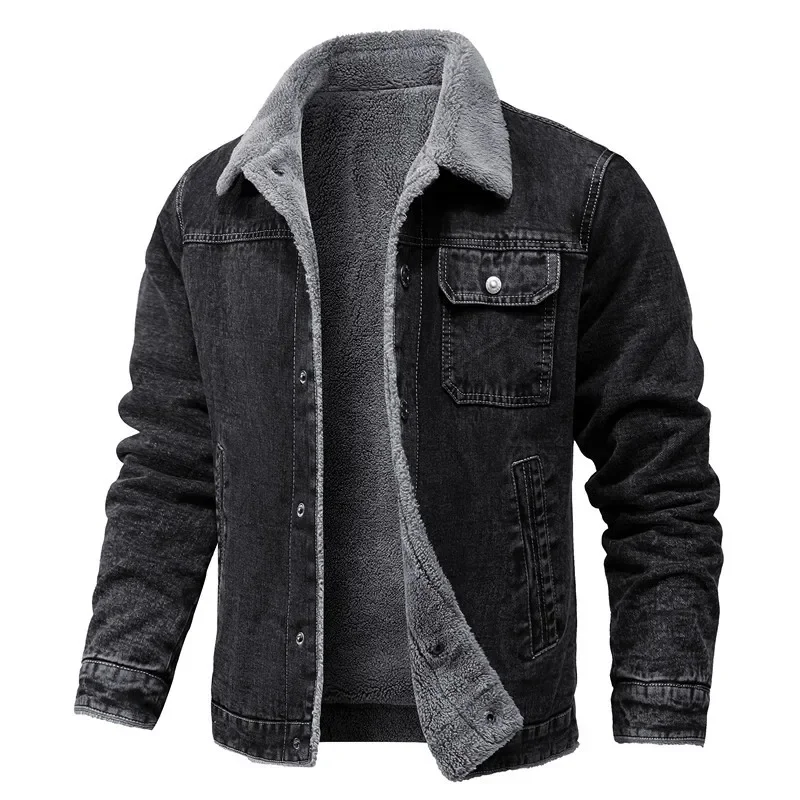 

Winter Men's Jacket Lapel Lamb Hair Thickened Denim Jacket High-quality Casual Tight Warm Men's Cotton Padded Jacket Down