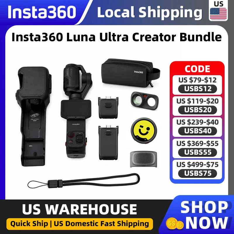 Pack Insta360 Luna Ultra Creator : Caméra stabilisée 8K à double objectif haut de gamme, prend en charge jusqu'à 12x zoom et 6x zoom sans perte de qualité