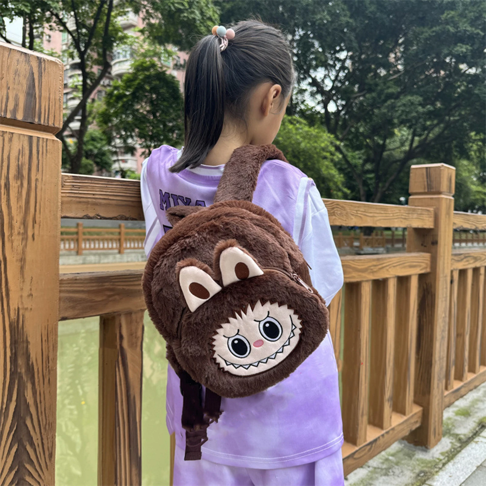 2024 Labubu Bakcpack for Girls Kids Cute Cartoon Plush Doll Bag Student Kawaii Brown/Pink Backpack Outdoor Travel Bag Gifts