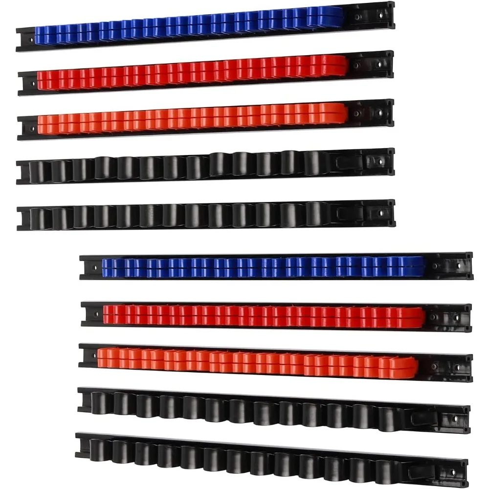 10 Piece Wall Mount Screwdriver and Wrench Organizer Plastic Rail Tool Holder with Clips