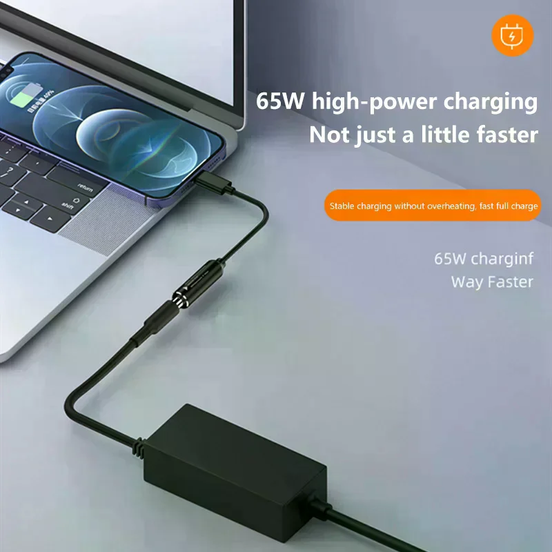 PD65W For DC Square Jack To USB Type-C Converter Charging Cable Compatible With For Laptop Charger Fast Charging Cable