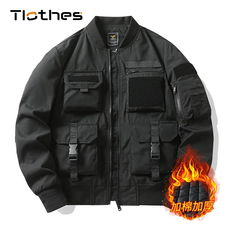 

Vintage Thick Bomber Jackets for Men Winter Technical Fashion Pilot Jacket Multi Pockets Jacket Military Techwear Jacket Men