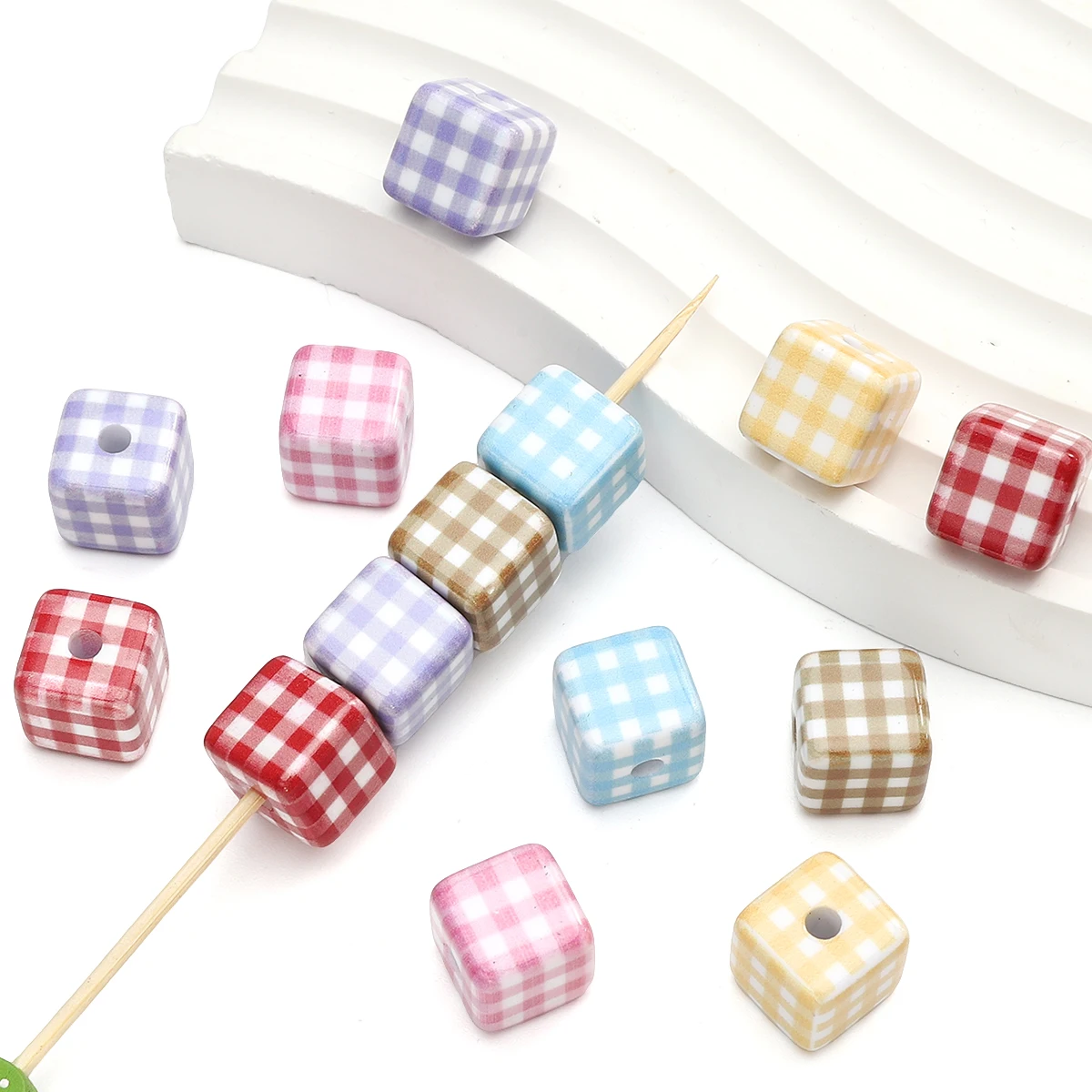 

2Pcs Acrylic Square Beads Colorful Checkerboard Straight Hole Spacer Beads For Bracelet Necklace DIY Jewelry Making Accessories