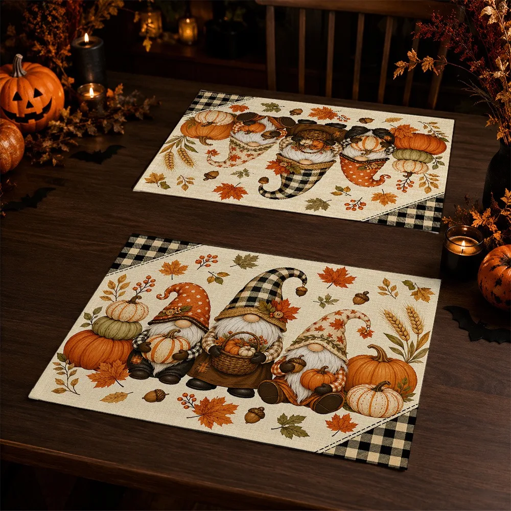 Halloween  Placemats Table Mat Pumpkin Bat Plaid Border Print For  Dining Table Decor Spooky Holiday Home Accessories 4/6/8pcs