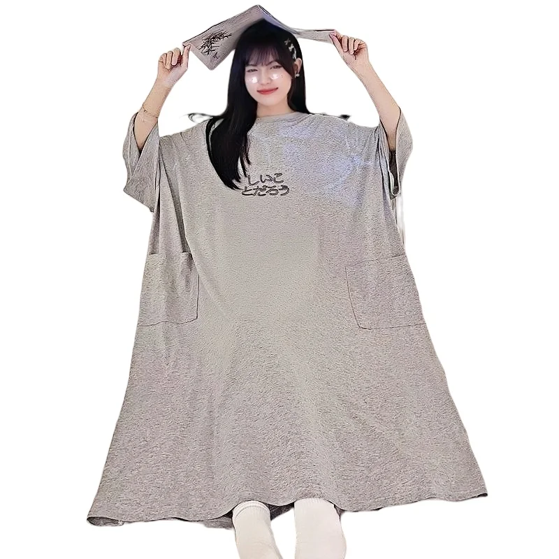 

Plus Size 150kg Summer Women Big Soft Dresses Oversize Loose T Shirt Dress Lady Female Clothing Short-Sleeve Casual Long Dresses