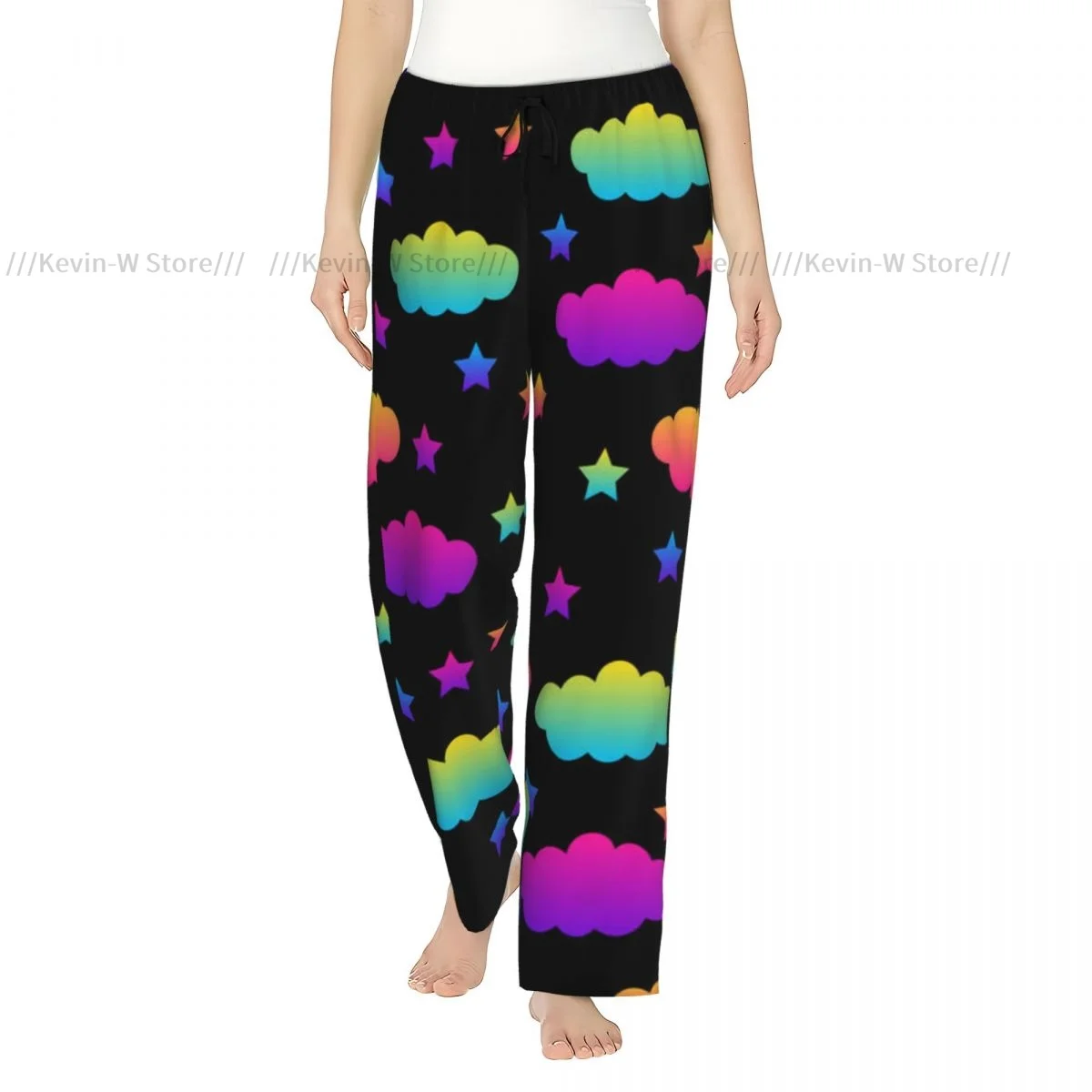 

Warm Flannel Sleep Pants for Women Abstract Rainbow Background Pajama Bottoms with Elastic Waist