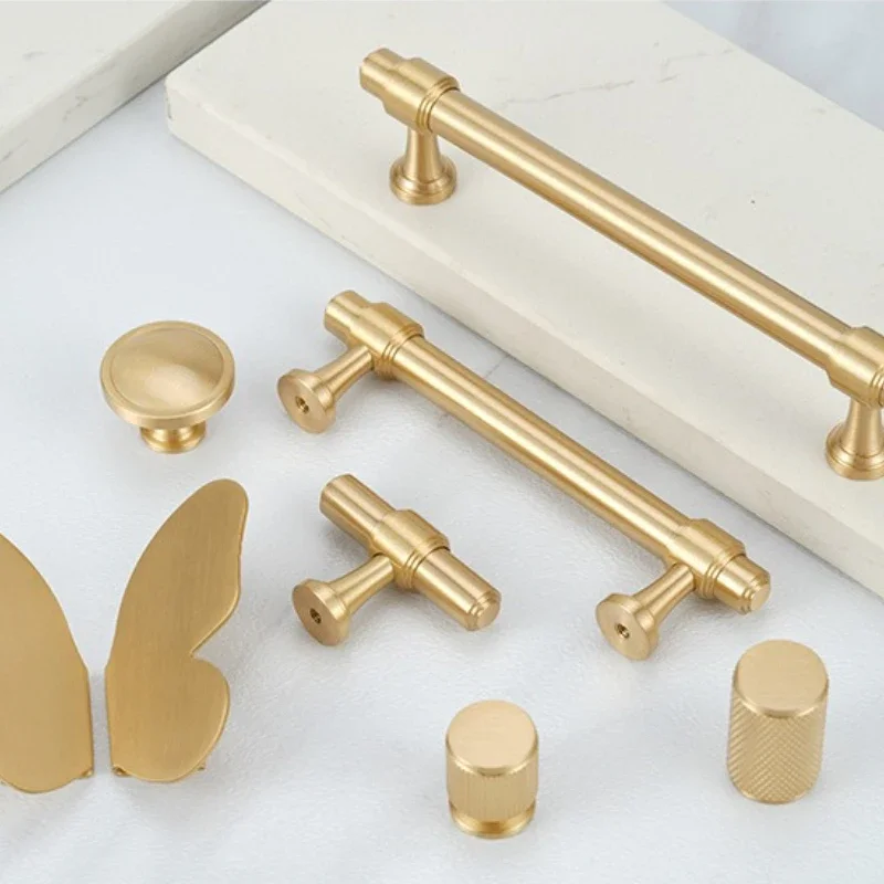 Gałki do szafek w stylu francuskim, luksusowe, z litego mosiądzu, uchwyty do szaf, szuflad i drzwi, w kształcie litery T.