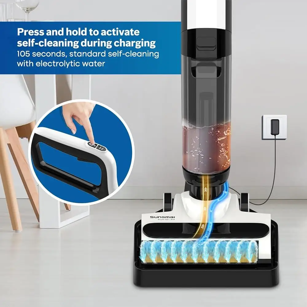 Cordless Wet Dry Vacuum Cleaner Self Cleaning Electrolyzed Water Technology HEPA Filtration System LED Display Voice Guidance