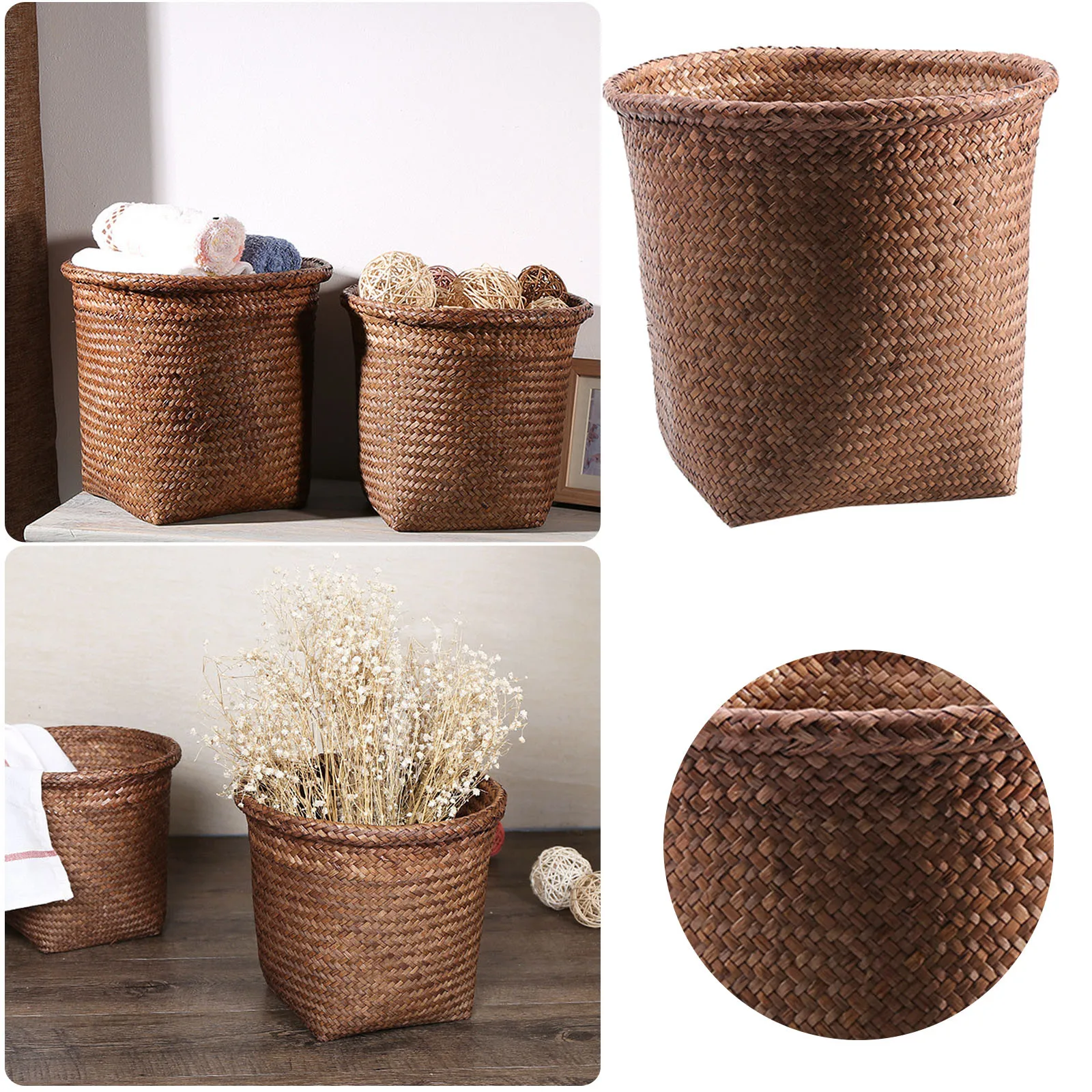 Storage Basket Garbage Can Office Waste Basket Straw Woven Wastebasket Trash Container Paper Personalized Home Rubbish Bin