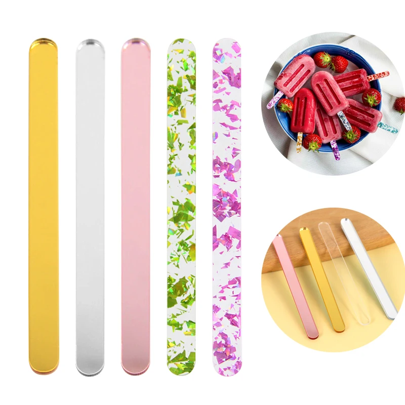 

10pcs Acrylic Ice Cream Sticks Colorful Food Grade Chocolate Lollipop Ice Cube Holder Summer Popsicle Stick Kitchen Accessories