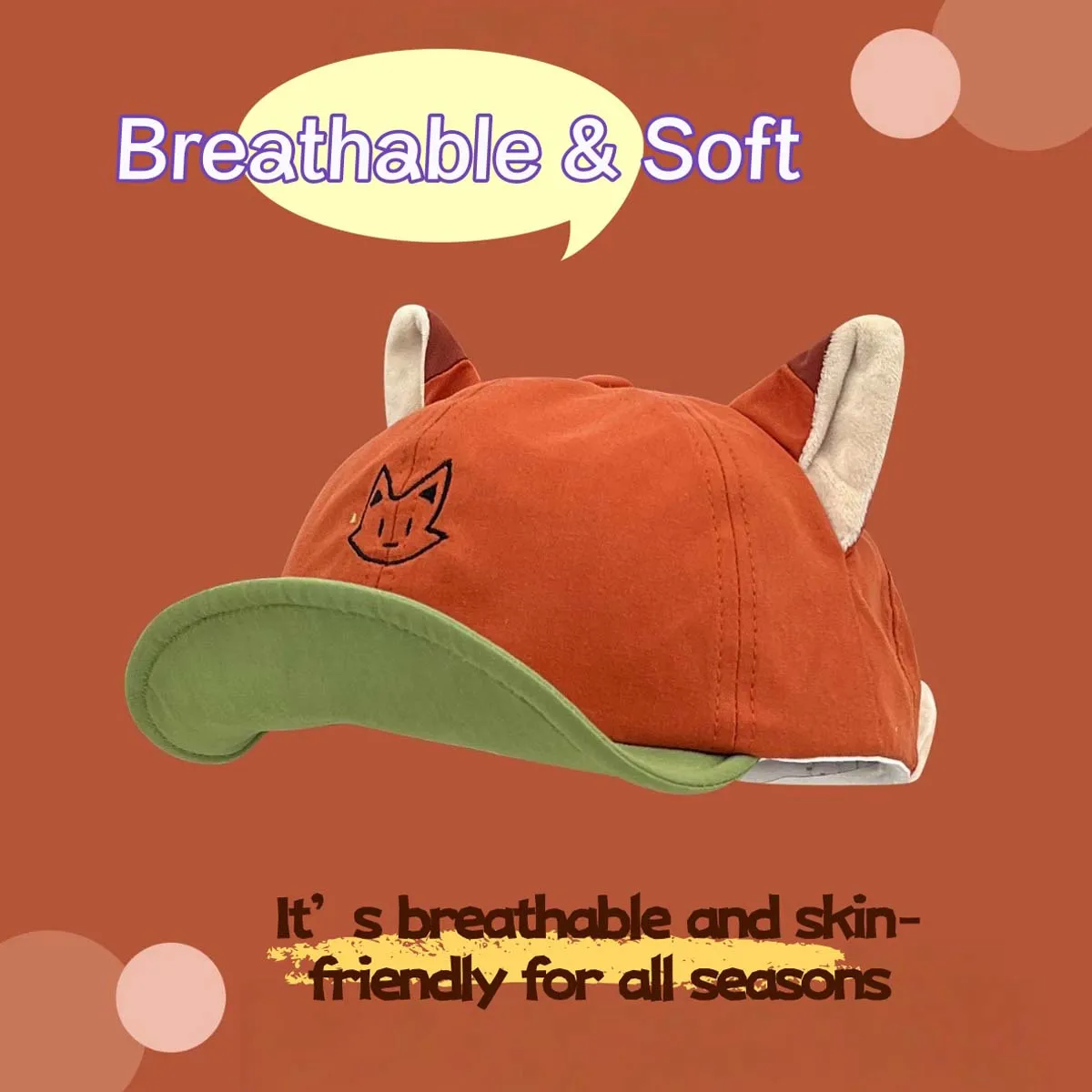 1PC Cute Foxes Cap with Ears Design Double-Sided Embroidered Animals Baseball Cap Hat Best Gift For Children CJCYMZ006
