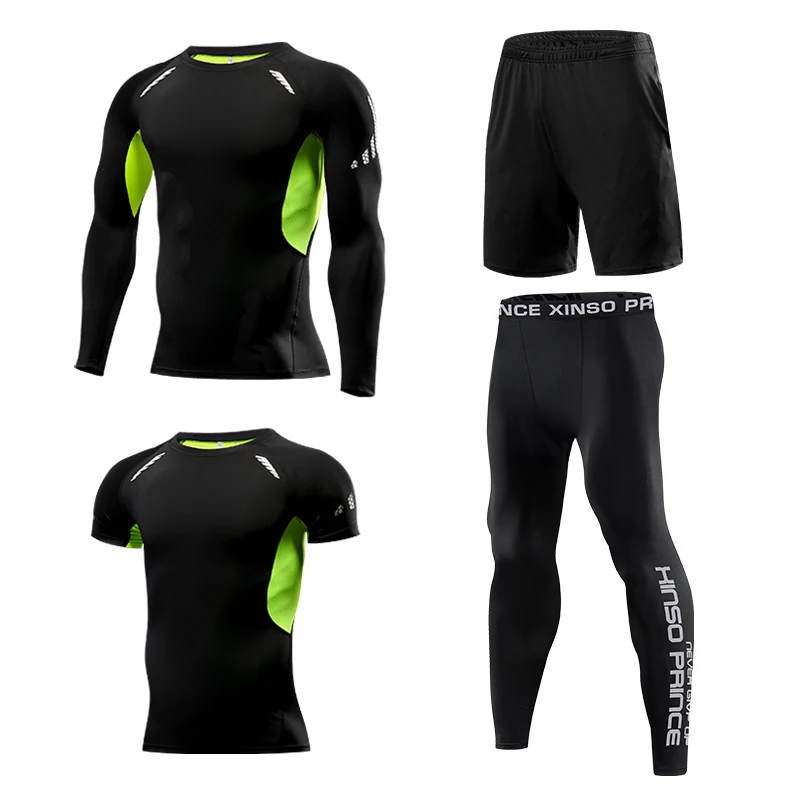 

Мужской комплект из четырех предметов для бега, тренировочная спортивная одежда, быстросохнущая мужская облегающая одежда для спортзала, весенне-осенние спортивные костюмы Conjuntos Masculinos