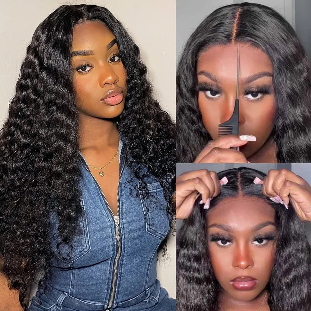 ISEE Hair Wear And Go Wigs Deep Wave Human Hair Wig Curly Lace Front Human Hair Wig PrePlucked Glueless Wig Ready To Wear