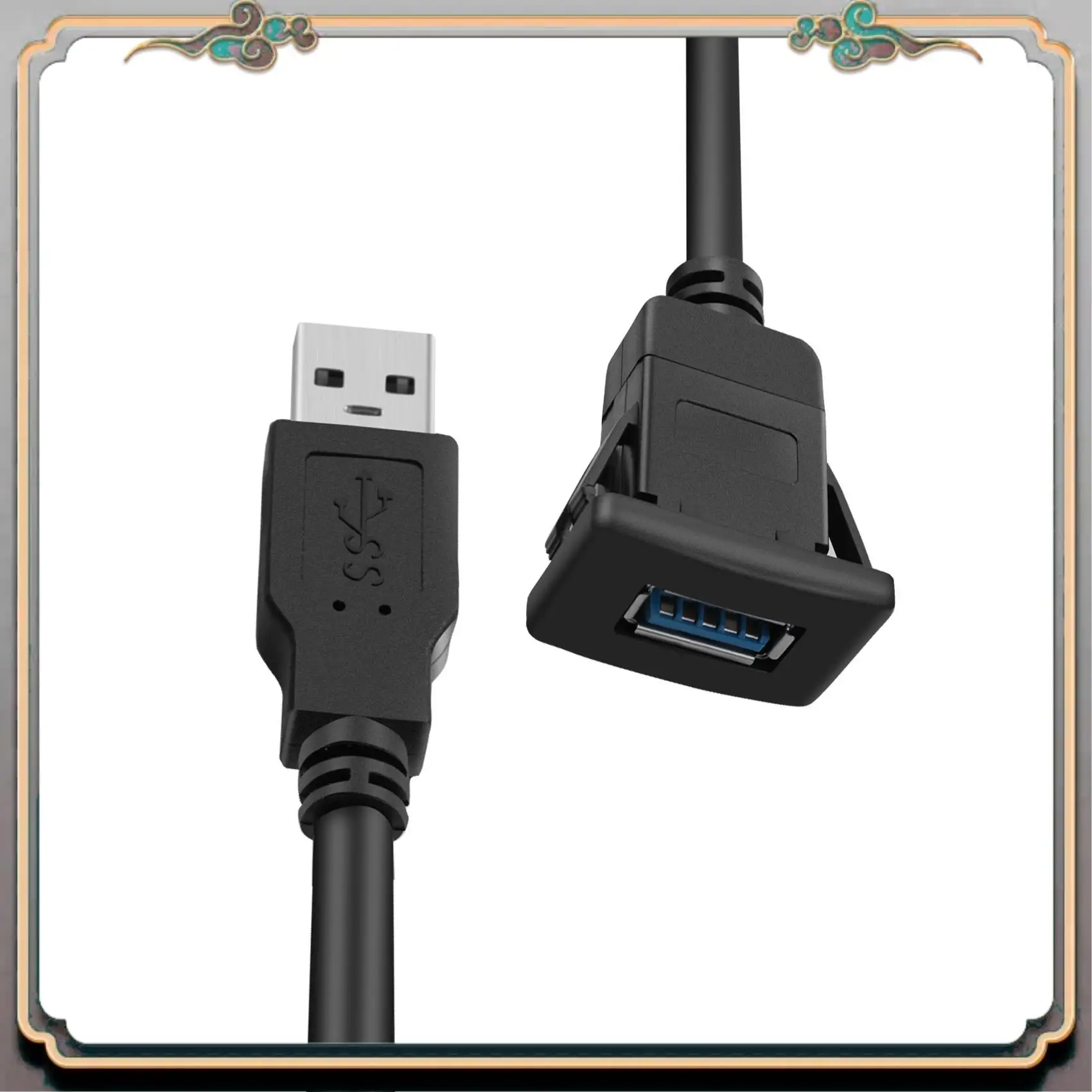 Reliable-1M Socket Cable USB 3.0 Auto Car Flush Mount Male To Female Extension Cord Dashboard Panel Square Audio Line For Motorc