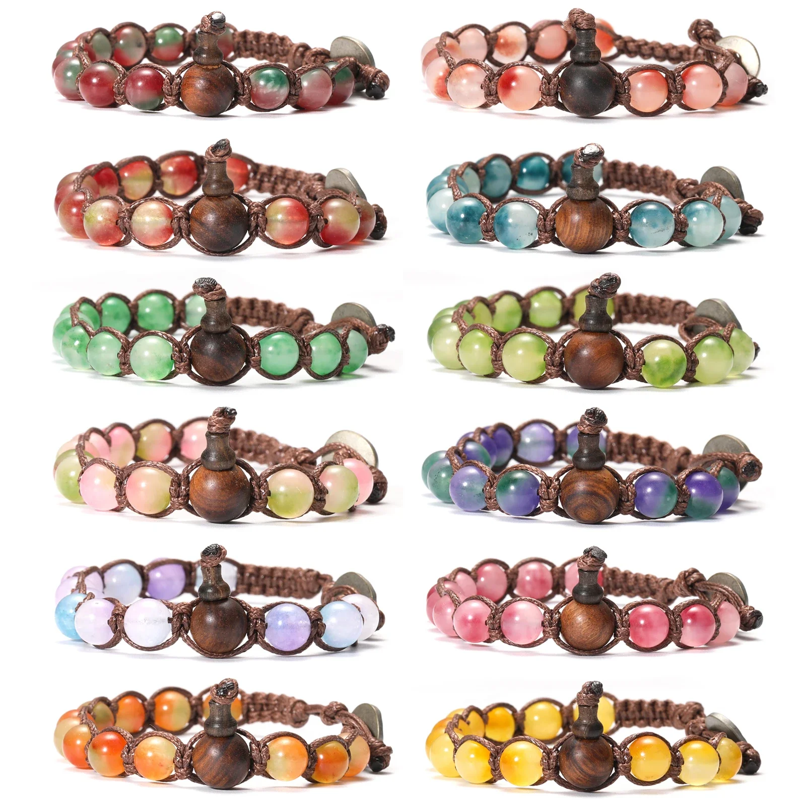 

Classic Colorful 8mm Round Bead Tibetan Ethnic Style Gourd Hand-Woven Bracelet Men's & Women's Lucky Wealth Health Jewelry Gift