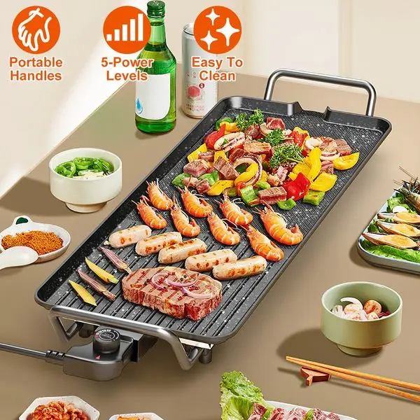 

Electric BBQ Griddle, Non-Stick Indoor Outdoor Camping Grill