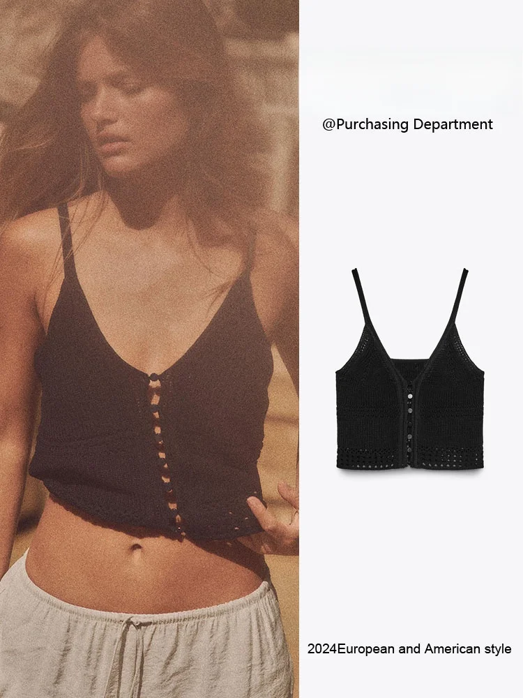 بلوزة نسائية صيفية جديدة بدون أكمام كلاسيكية بسيطة محبوكة برقبة على شكل حرف V قصيرة بتصميم عصري وأنيق وبسيط