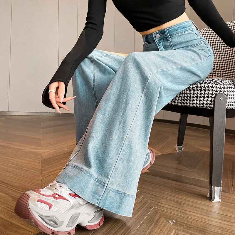 

Street Fashion Denim Wide-leg Pants. Women's Four Seasons New Loose High-waisted Straight Leg Pants, Casual Floor-length Jeans