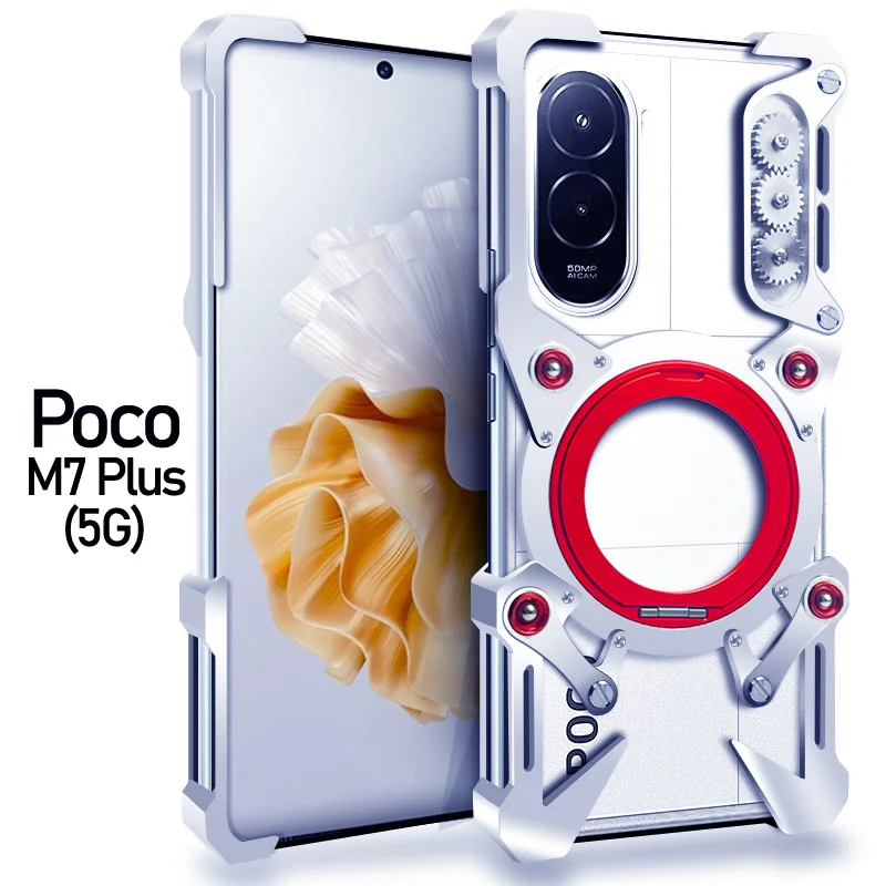 

For Xiaomi POCO M7 PLUS 5G Aluminum Frameless Protective Rugged Cove Rotating Bracket Shell Rimless Shockproof Metal Bumper Case