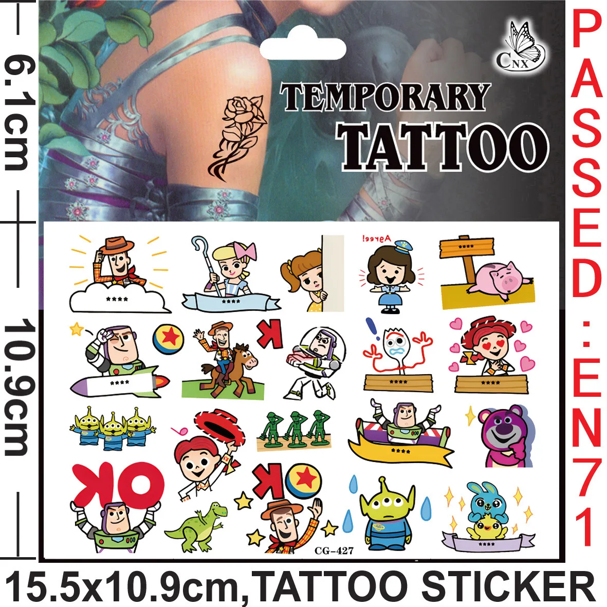 Neue Disney Toy Story Tattoo Aufkleber Cartoon Woody Buzz Lightyear Figur Aufkleber Spielzeug für Jungen Mädchen Kinder Geburtstag Party Geschenk