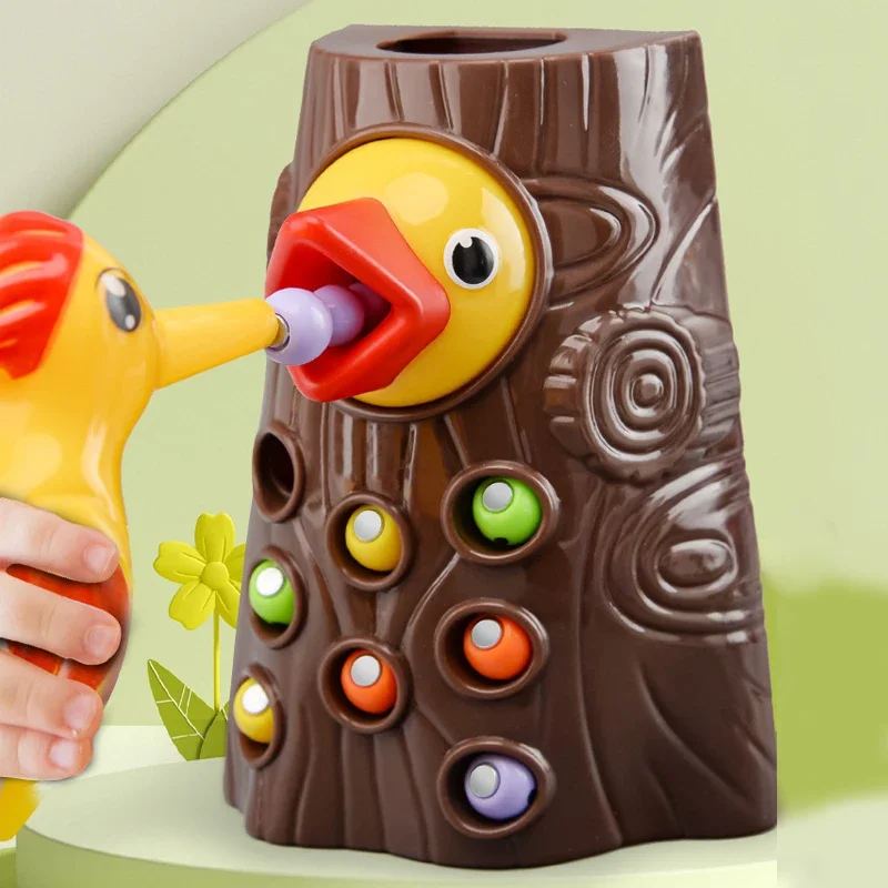 Juguetes Educativos Montessori para niños, pájaro carpintero, captura de gusanos, juguete para niños pequeños, juegos magnéticos para el desarrollo de Babi, tablero ocupado