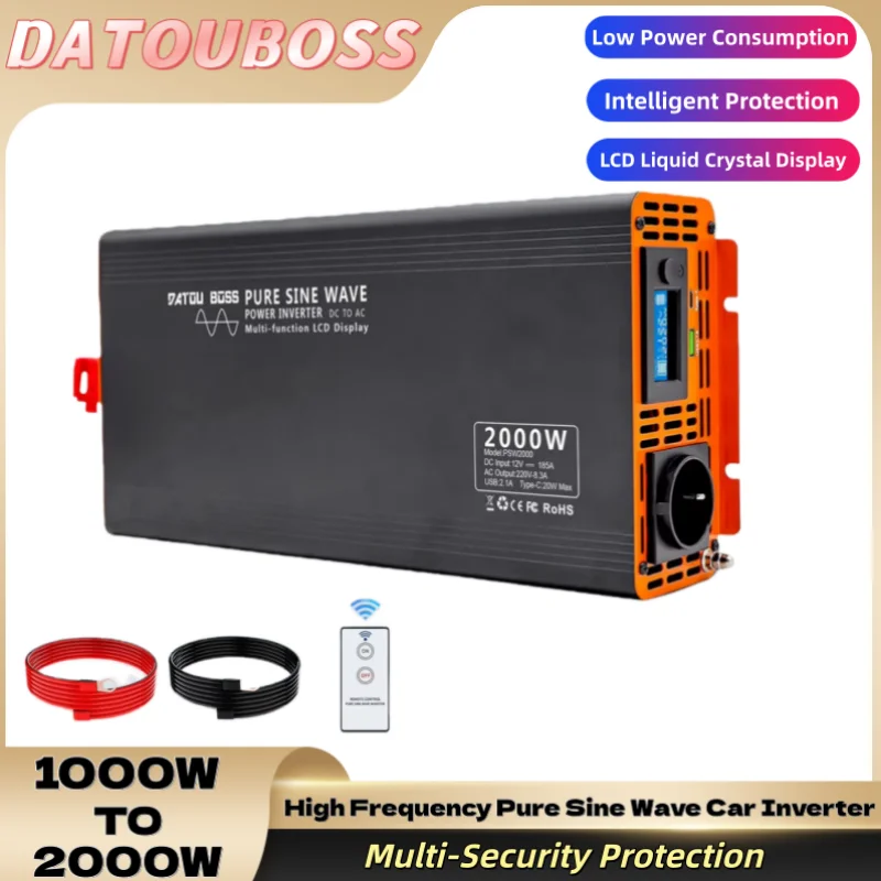 

DATOUBOSS Автомобильный инвертор с чистой синусоидой 4000 Вт DC12V 24V 36V 48V 60V 72V в AC 220V-240V непрерывная мощность 2000W с ЖК-инвертором