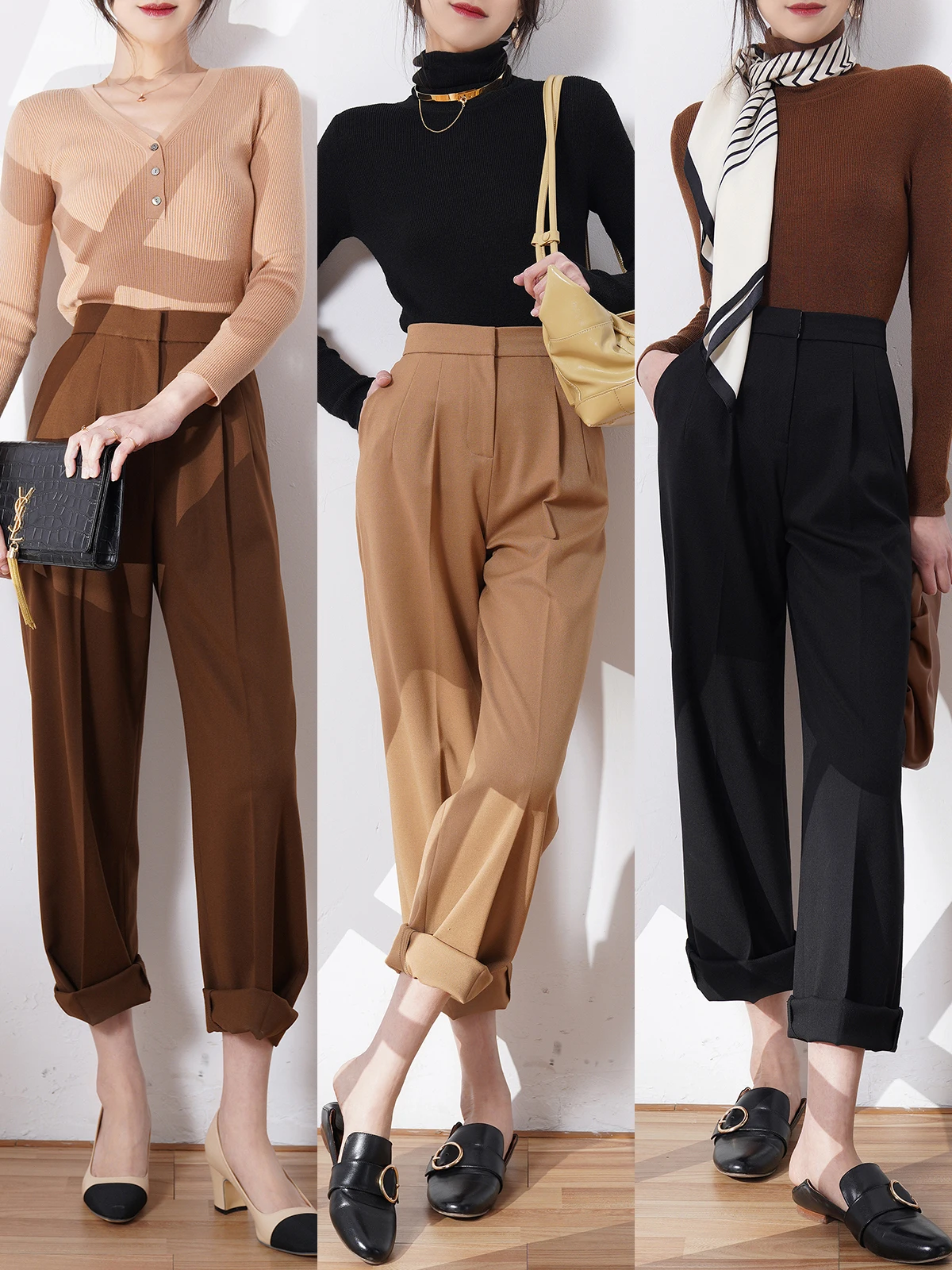 

High Waist Straight Leg Wool Blend Wide Leg Pants Women's Commuter Trousers Floor Length Pants Briti Sle Spring