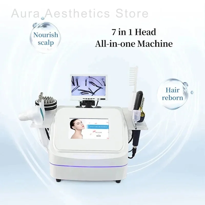 

7 в 1, высокочастотная машина для обнаружения волосяных фолликул, машина для лечения кожи головы, анализ волос, уход за кожей головы, массажное устройство для восстановления волос