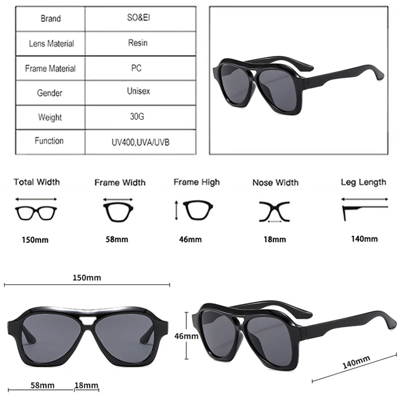 SO&EI Fashion Oversized Double Bridges Pilot Sunglasses Women Retro Jelly Color Shades UV400 Men Trending Punk Sun Glasses