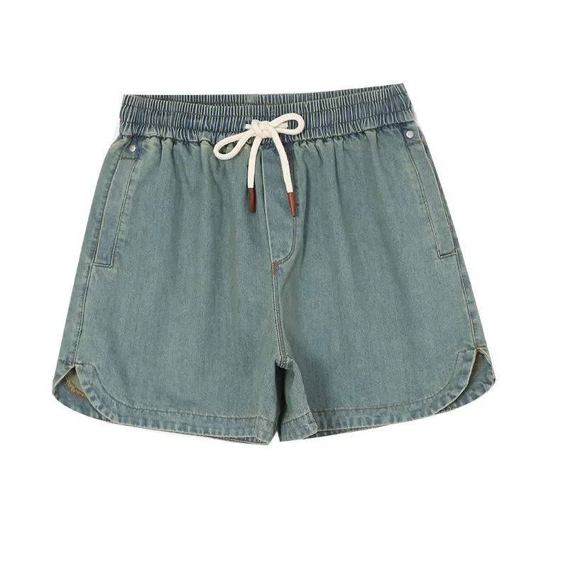 Shorts jeans soltos casuais para mulheres no verão, ajuste fino, emagrecimento, versátil, fenda de perna larga, calças tendência vintage