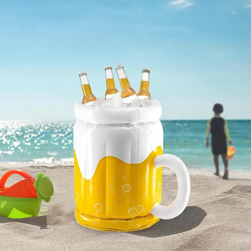 PVC Inflatable Beer Mug Ice Bucket Beach Pool Beer Cold Drink Container Cooler Bar Tray For Beach Party Food Cooling Basket