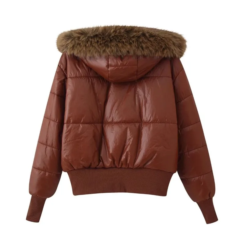 New Autumn Fashion Women Coats Versatile Fitted Cotton-padded Jacket with A Woolen Collar Hooded Zipper Solid-color Warm Jacket.