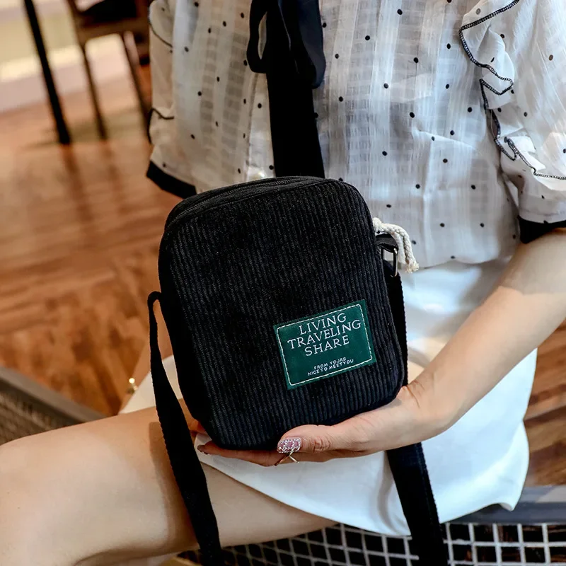 2023 Fashion Solid Soft Corduroy Shoulder Bags Women's Outside Portable Retro Toiletry Earphone Lipstick Storage Crossbody Bags