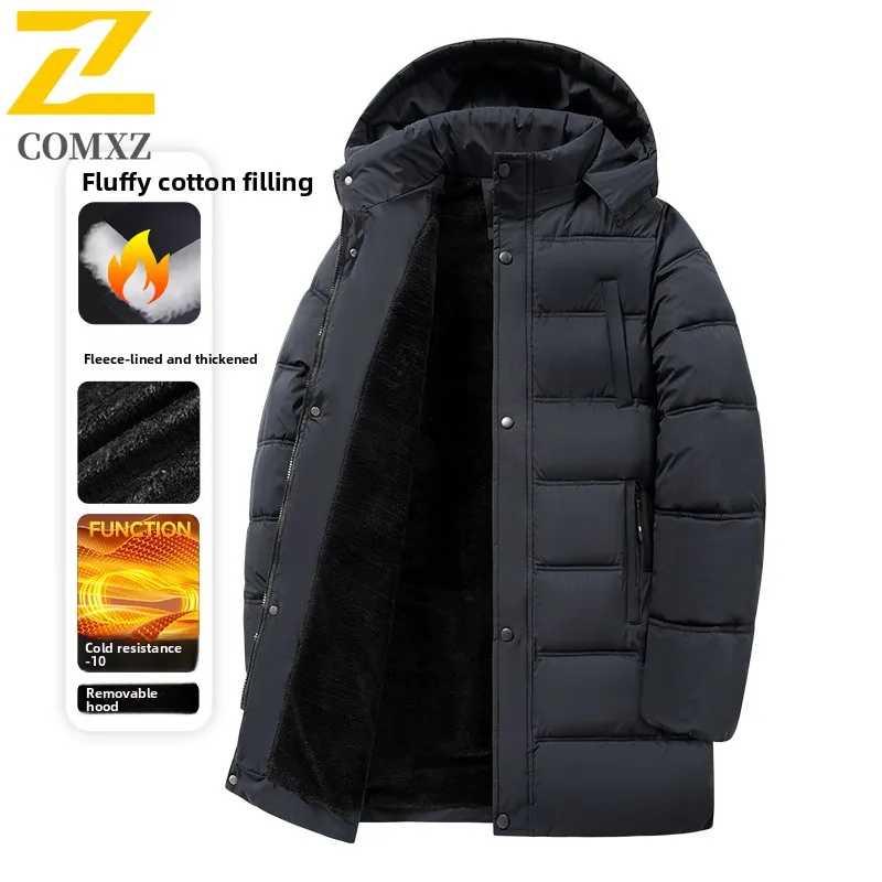

COMXZ Мужская стеганая куртка, удобная офисная легкая ветровка, повседневная куртка со съемным капюшоном, дорожное морозостойкое зимнее пальто