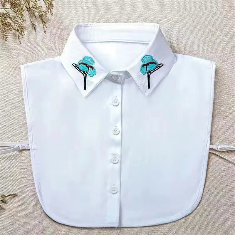 Women White detachable collar with embroidered flowers female Shirt false collar Sweater Fake collar