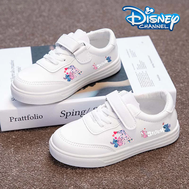 

Lilo Stitch Children Sports Shoes Cartoon Letter A-Z Boys Girl Sneakers Casual Board Shoes Leather Soft Soled White Shoes gift