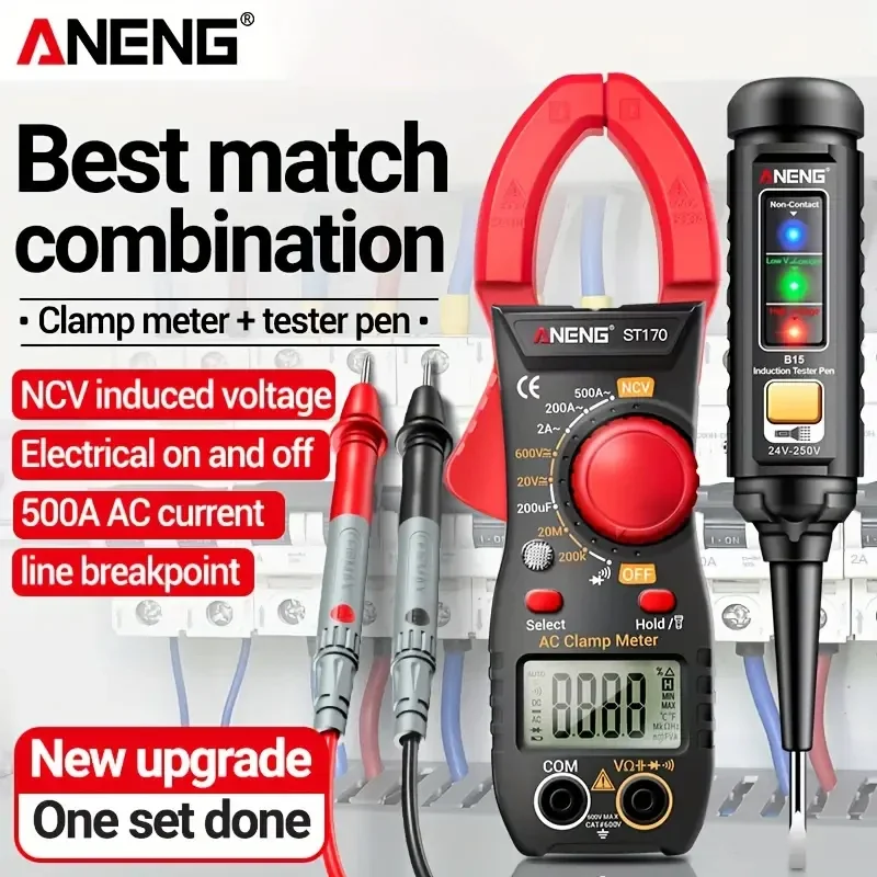 ANENG ST170 Clamp Meter Multimeter+B15 Voltage Tester Pen  AC/DC Voltage with 24V-250V AC Voltage Tester Home DIY Electric Tools