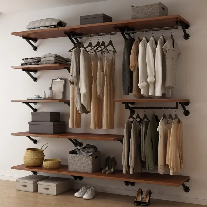 Solid wood wardrobe 2026 new popular wall-mounted nails on the wall bedroom household metal wrought iron custom cloakroom