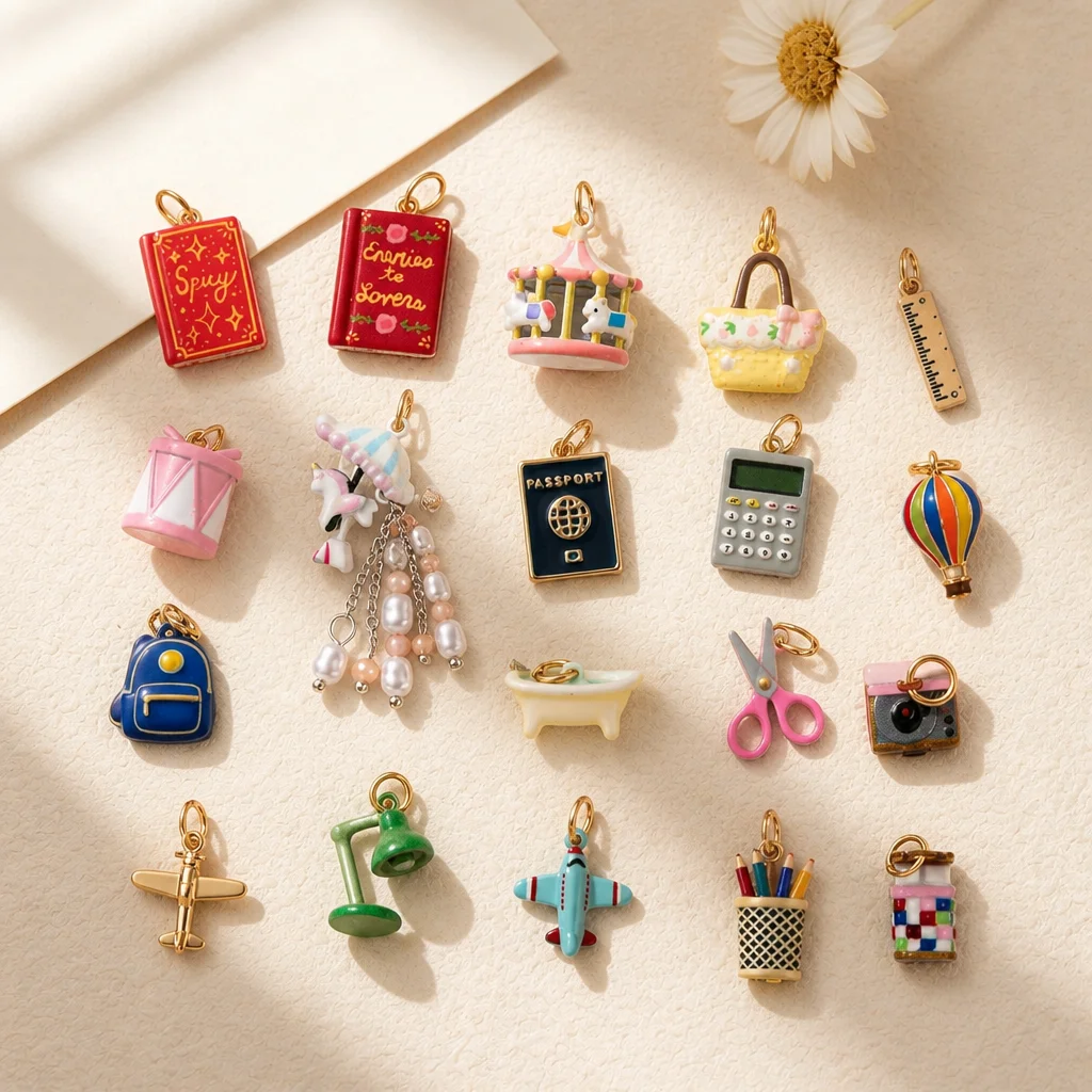 Neue Personalisierte Minimalistische Kuchenbox-Rucksack-Anhänger, Rose, Magisches Buch, DIY-Anhänger, Charms für Schmuckherstellung – Detail 1