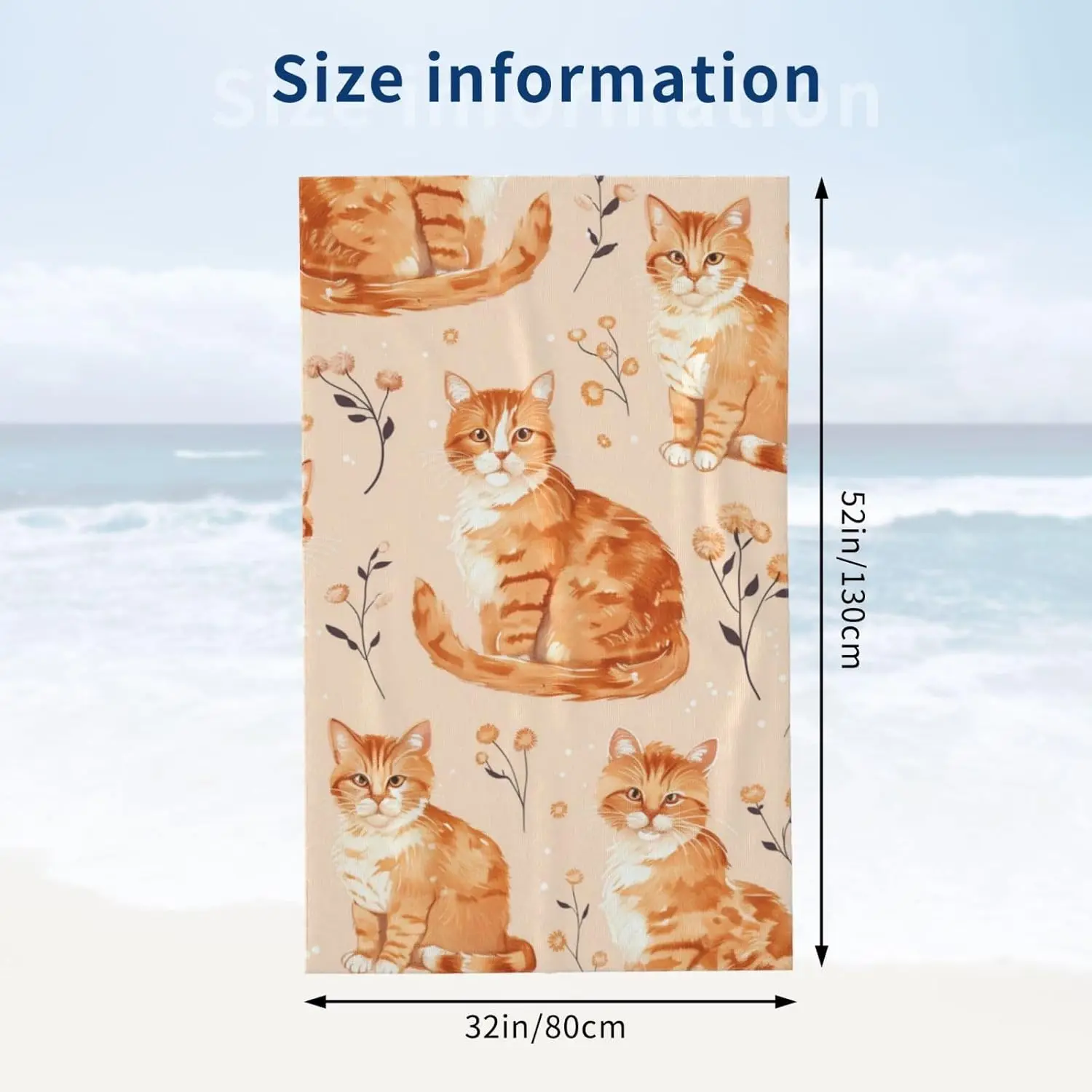 Microfiber Beach Towel, Orange Cat Beach Towels Quick Dry, Sand Free, Ultra Soft  Oversized Towel for Travel, Outdoor, Bathroom