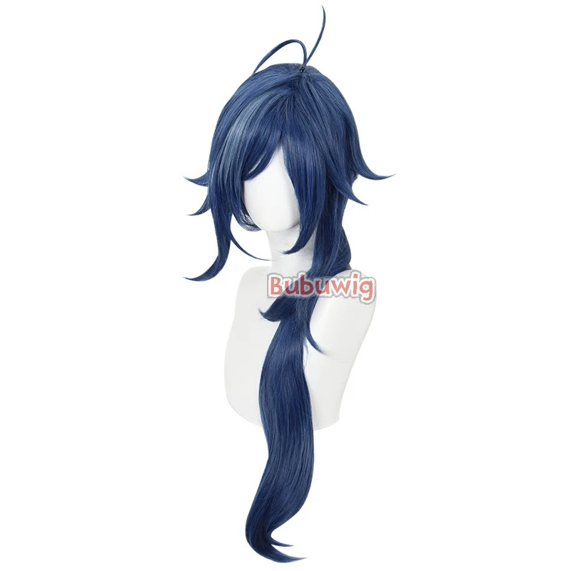 Bubuwig cabelo sintético genshin impacto kaeya cosplay peruca men halloween 80cm longo reta mista azul festa perucas resistente ao calor