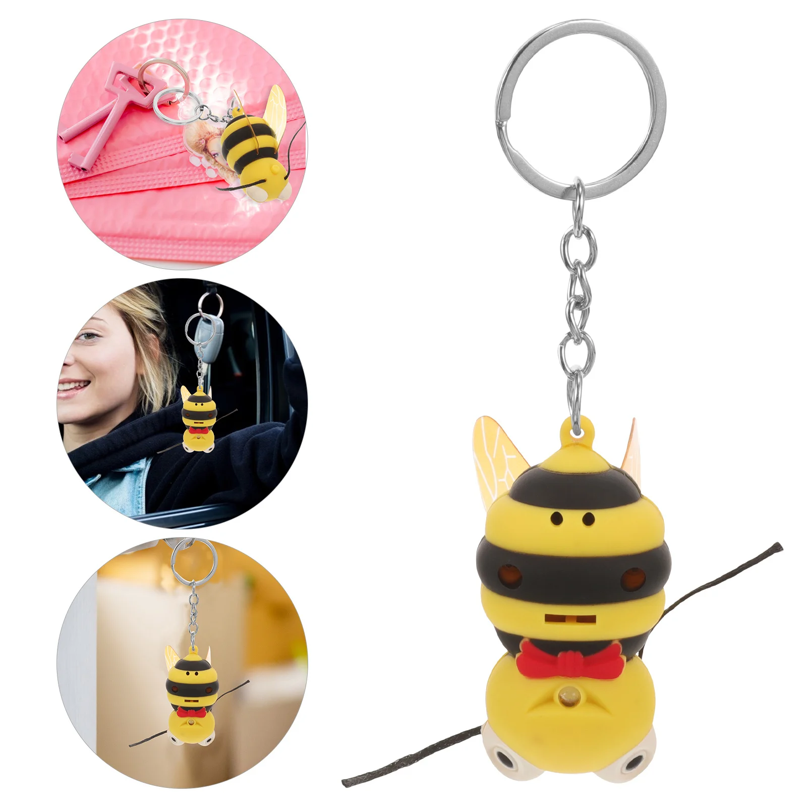 سلسلة مفاتيح النحل الإلكترونية أصفر أسود مع ضوء LED صوت النحل بطاريات قابلة للاستبدال هدية لطيفة ملحق Kawaii #5