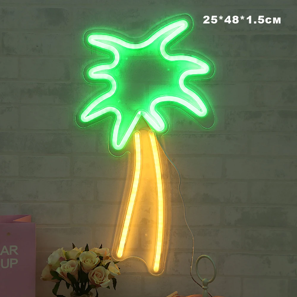 Neon Light Cactus Pineapple Coconut Tree Popsicle Christmas Tree Rose Led Neon Sign Usb Powered Light Wall Neon Sign Decor