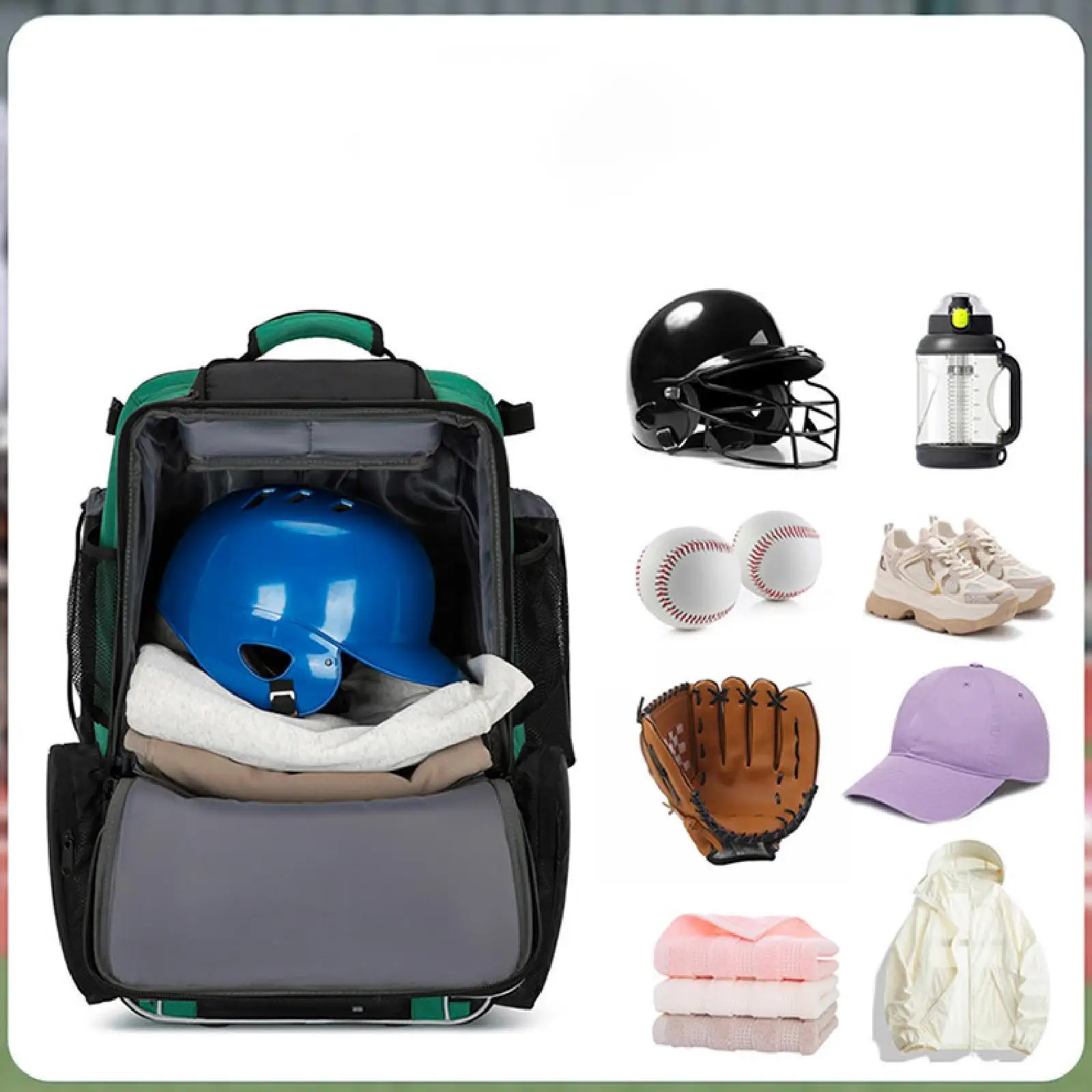 

Rolling Baseball Bag with Wheels Softball Trolley Water Bottle Holder Multi Pockets Equipment Bag for Clothes Travel Helmet
